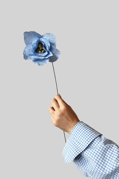 PAPIERBLUME, MOHNBLUME, HELLBLAU