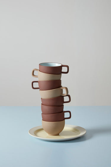 CLAYWARE, COFFEE CUP, 2 PCS, TERRACOTTA/BLUE
