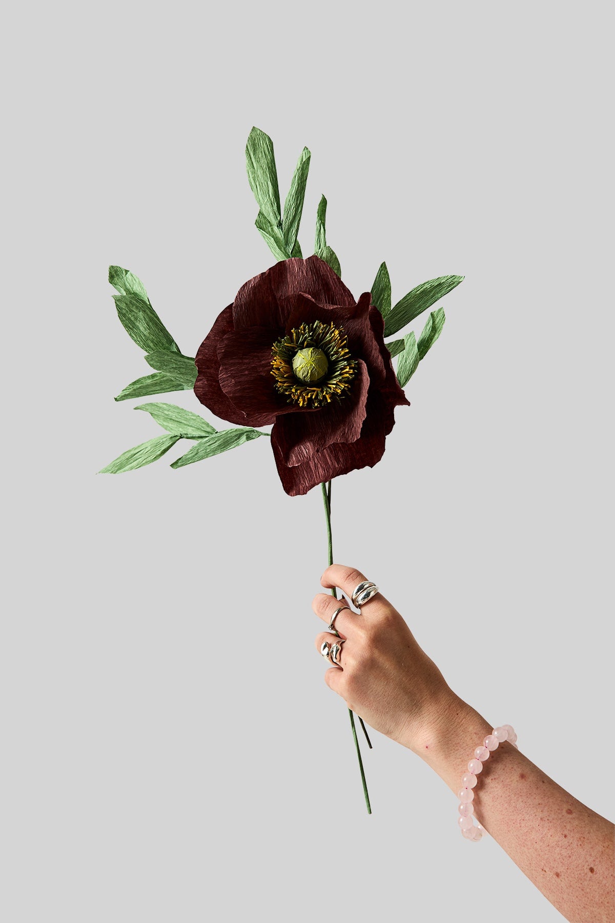 PAPER FLOWER, BRANCH WITH DETAILED LEAFS, GREEN